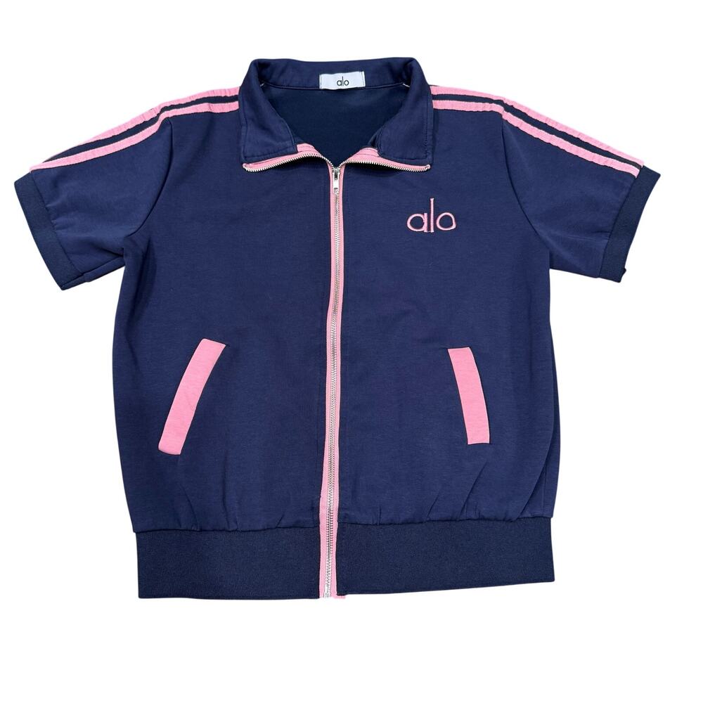 Alo Yoga pink/Navy blue zip jacket tracksuit w/Stripes Sz S,Sold Out boyfriend